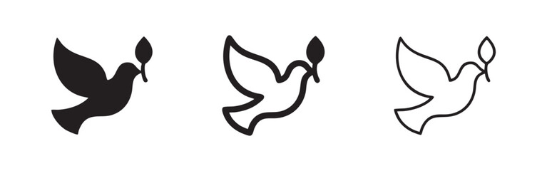 Fototapeta premium Dove with olive branch icon set, peace symbol