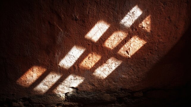 Geometric Light Patterns Formed by Sunlight on a Textured, Sun-Baked Wall