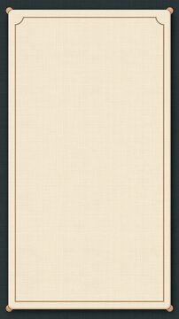 Blank vertical linen canvas with brown border pinned on dark textured background mockup