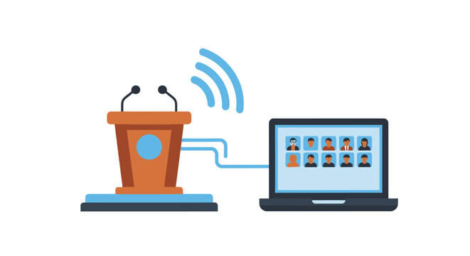 Podium with laptop wireless connection.