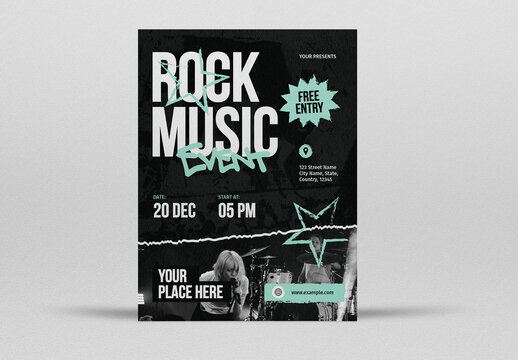 Black Grunge Rock Music Event Flyer