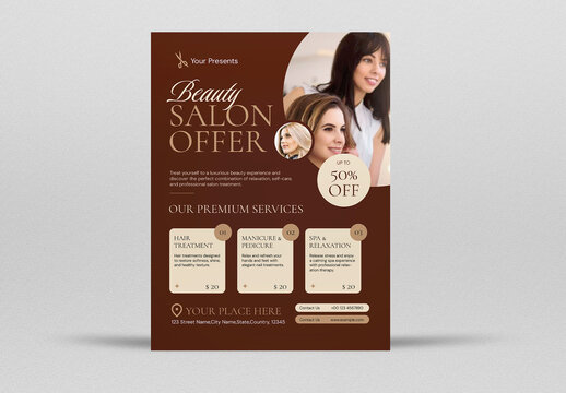 Brown Modern Salon Offer Flyer