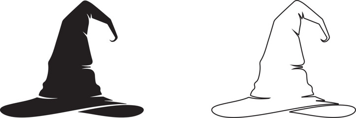 Wizard hat, magic hat, witch hat, black and white icon set, vector illustration © Nayeem