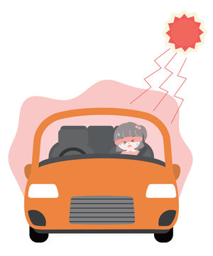 炎天下の車内に残され熱中症でぐったりしている女の子