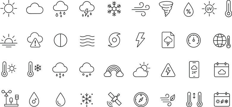 Weather forecast icons set line art sunrise cloud