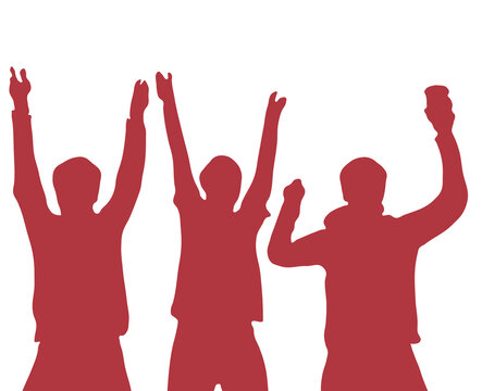 Drei jubelnde Fans mit roter Farbe