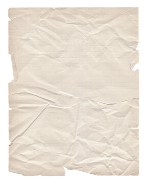 Crumpled lined paper isolated on white