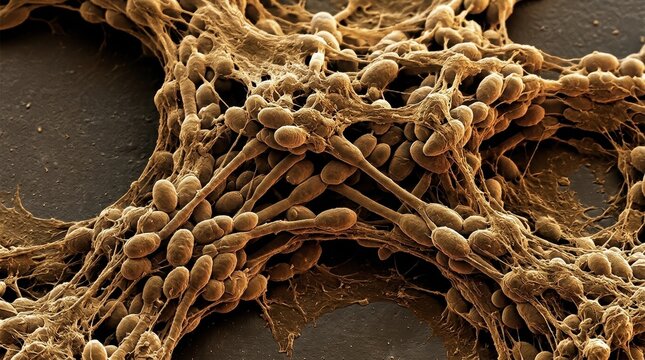 Candida auris Biofilm Hyphae Network, SEM Surface Imaging