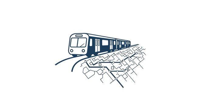 Modern Subway Train on Railway Tracks.
