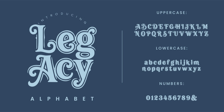 Legacy classic decorative display serif alphabet font vector design for luxury brand label packaging