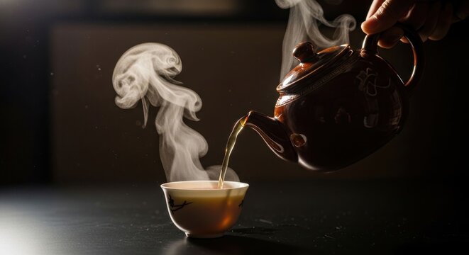 Steaming Hot Tea Being Poured into a Traditional Cup 2.