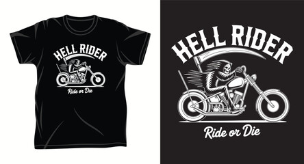 Hell rider grim reaper on motorcycle chopper with scythe vector t shirt design. © T-shirt Hub