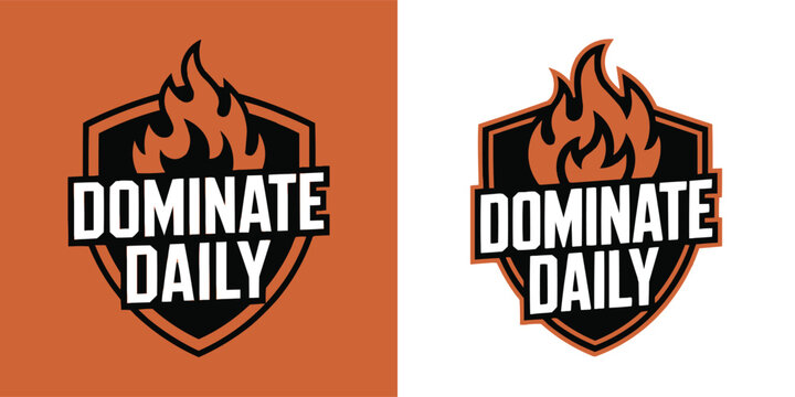 Graphic logo design featuring a shield icon with burning fire flames
