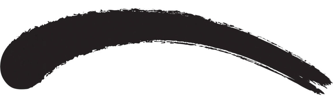 A black brush stroke on a transparent background, resembling a curved line or a swoosh symbol, isolated on transparent background