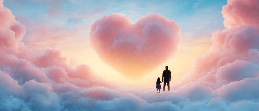 Emotional embrace of love dreamy clouds digital art surreal environment romantic viewpoint