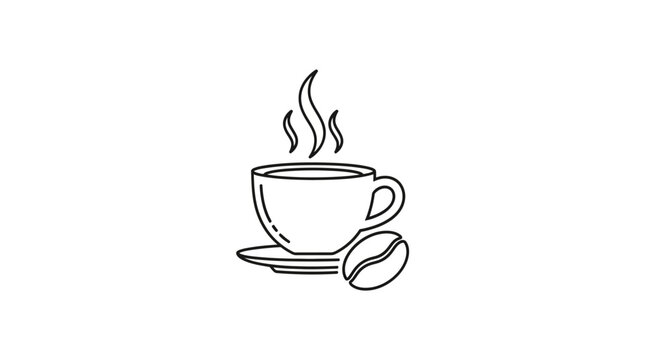 Steaming hot coffee cup and bean.