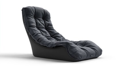Naklejka premium Grey quilted fabric ergonomic floor lounge chair isolated.