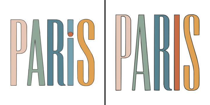 Stylish typographic design featuring the word paris in colorful letters