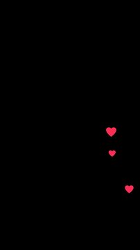 Three vibrant red heart particles gently float and rise upwards in a seamless animated loop, creating a charming and romantic motion background