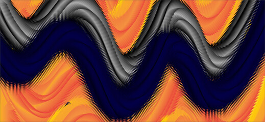 Bold abstract wavy pattern with contrasting blue, orange, yellow, and black colors creating a striking visual. © Design6300