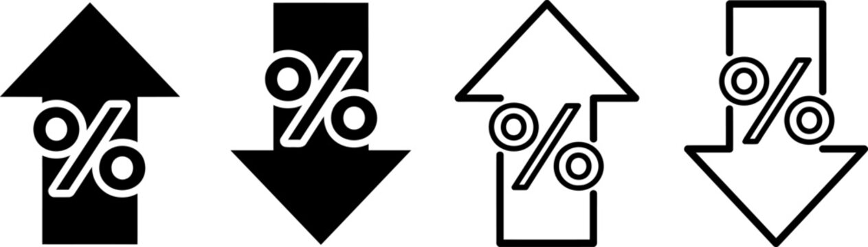 Percentage change icons set with arrows
