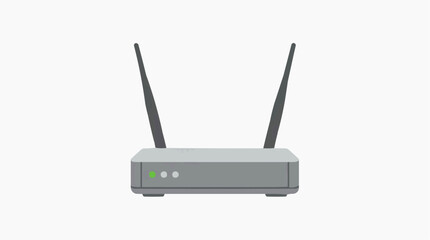 Fototapeta premium Modern wireless internet router with antennas and indicator lights on white background