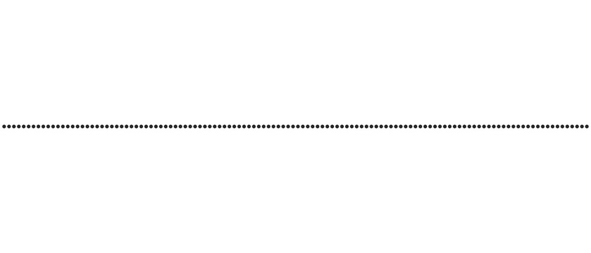 dotted line divider on transparent background for clean design layouts. Thin black dotted line separator on a transparent backdrop.