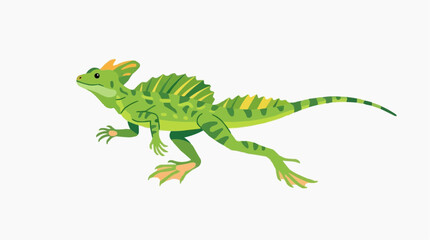 Fototapeta premium Green Basilisk Lizard Running on Water Illustration
