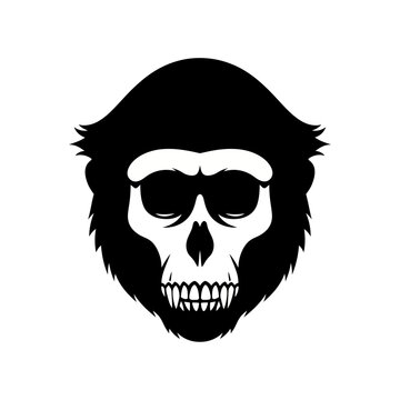 Monkey head with skull facial features in black and white