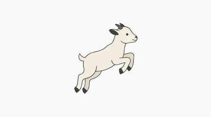 Fototapeta premium Cute cartoon baby goat jumping with joy on white background