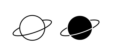 Planet icon in outline and solid style, isolated on white background. Ideal for space, astronomy, and science education features in mobile and web design. © vector land