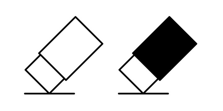 Eraser icon in outline and solid style, isolated on white background. Ideal for editing, correction, and drawing tool features in mobile and web design