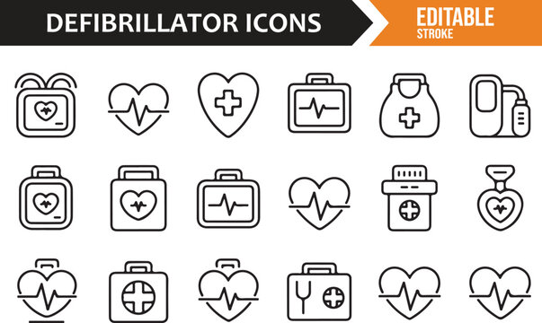 AED Emergency Medical Icons Collection for First Aid Projects