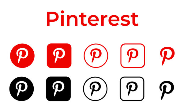 Pinterest icon set. Pinterest Logo Vector Set. Outline, Solid and Color UI Icons. Pinterest logo icon. Social Media Symbol. vector illustration eps file.