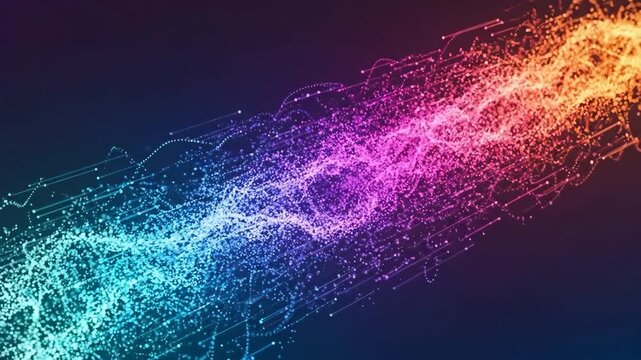 Vibrant cosmic energy explosion in deep space with colorful particle streams