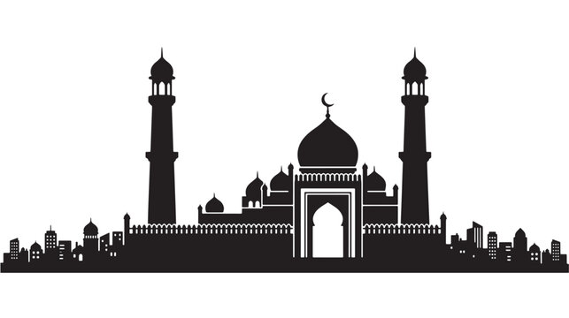 Mosque City Skyline Silhouette with Ornate Domes and Minarets Icon for Architecture Design and Cultural Banner Backgrounds