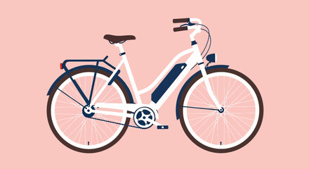 Obraz premium Electric bicycle on pink background, eco friendly transportation concept, bike illustration
