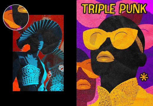 Triple Punk Photo Effect &ndash; Halftone for Poster & Social Media (PSD)