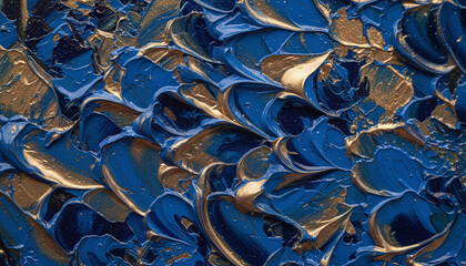 Fototapeta premium Thick impasto oil painting texture with heavy sculptural blue and gold strokes