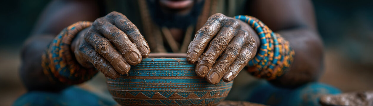 Juneteenth pottery artisan hand clay bowl African craft traditional ceramic hands shaping clay bowl traditional African craft studio celebration