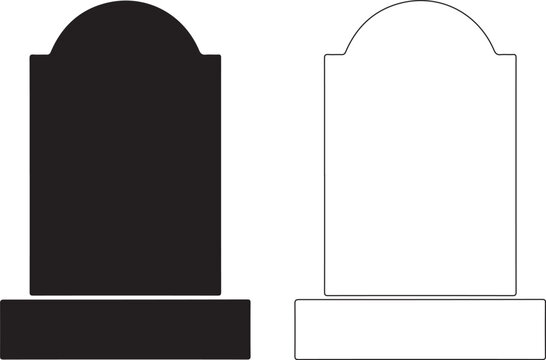 Tombstone, gravestone, headstone icons, black and white, vector graphics