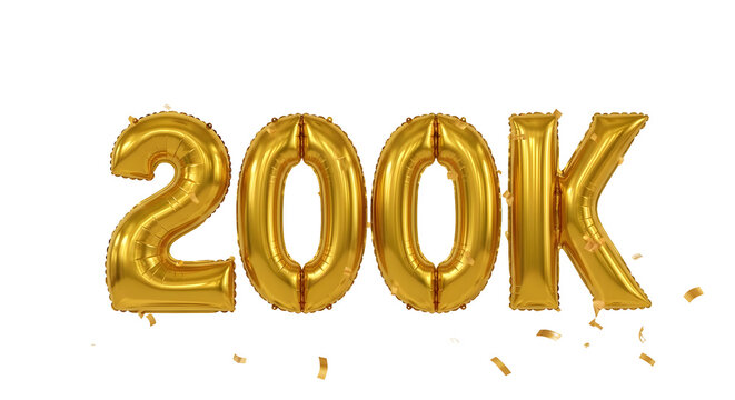 Golden 200k balloons thank you social media balloons celebration anniversary milestone as transparent object