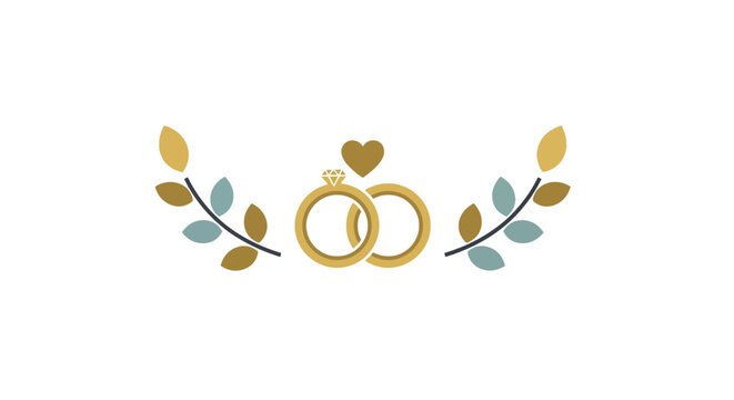 Golden Wedding Rings with Leafy Branches.
