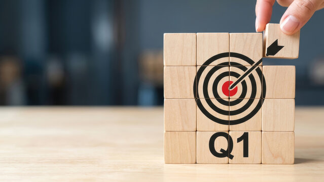 First Quarter Financial Results Concept with Q1 Target Business Growth Strategy Performance Goal and Modern Corporate Planning