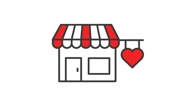 Small shop with heart sign hanging.