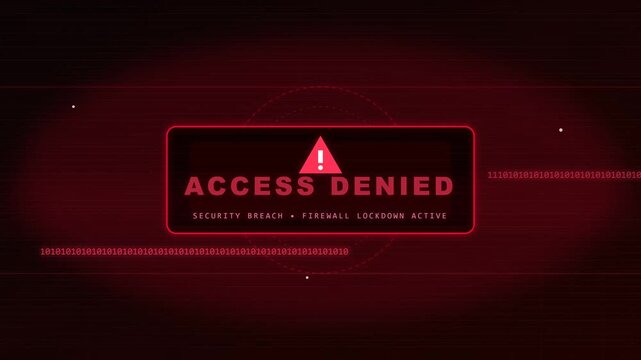 Glowing Red Access Denied Security Breach Warning Loopable Binary Code Background Animation for Hacker Documentaries and Cyber Technology concept .