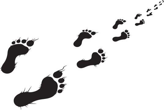 Black footprints, human tracks, walking trail, silhouette icons, vector footprints