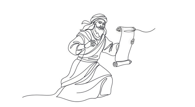 Biblical Prophet Reading Ancient Scroll, Divine Revelation, Religious Illustration