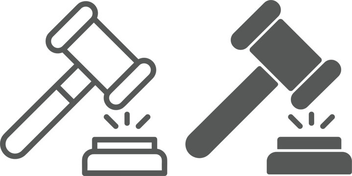 Judge gavel vector icon collection isolated, legal auction hammer and justice illustration design set