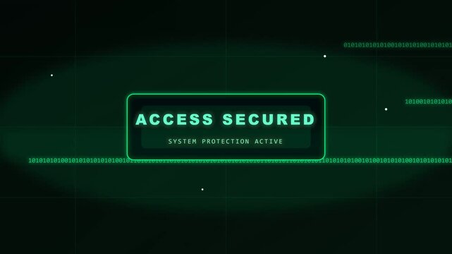 Futuristic Green Access Secured System Protection Binary Code Loop Background Animation for Corporate IT Security and Cyber Technology concept .